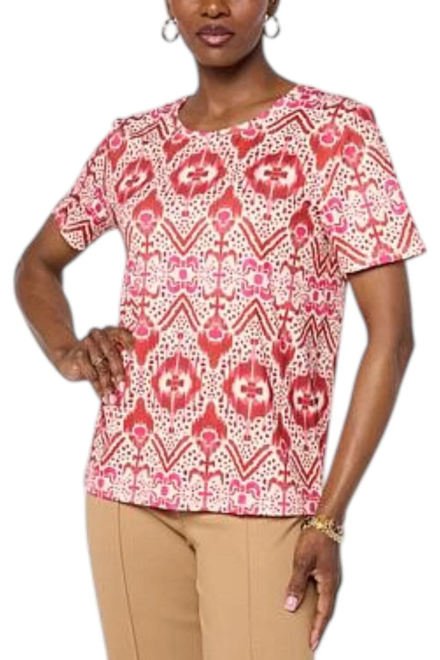 G by Giuliana Women's Printed Knit Tee Pink Geo - Regular